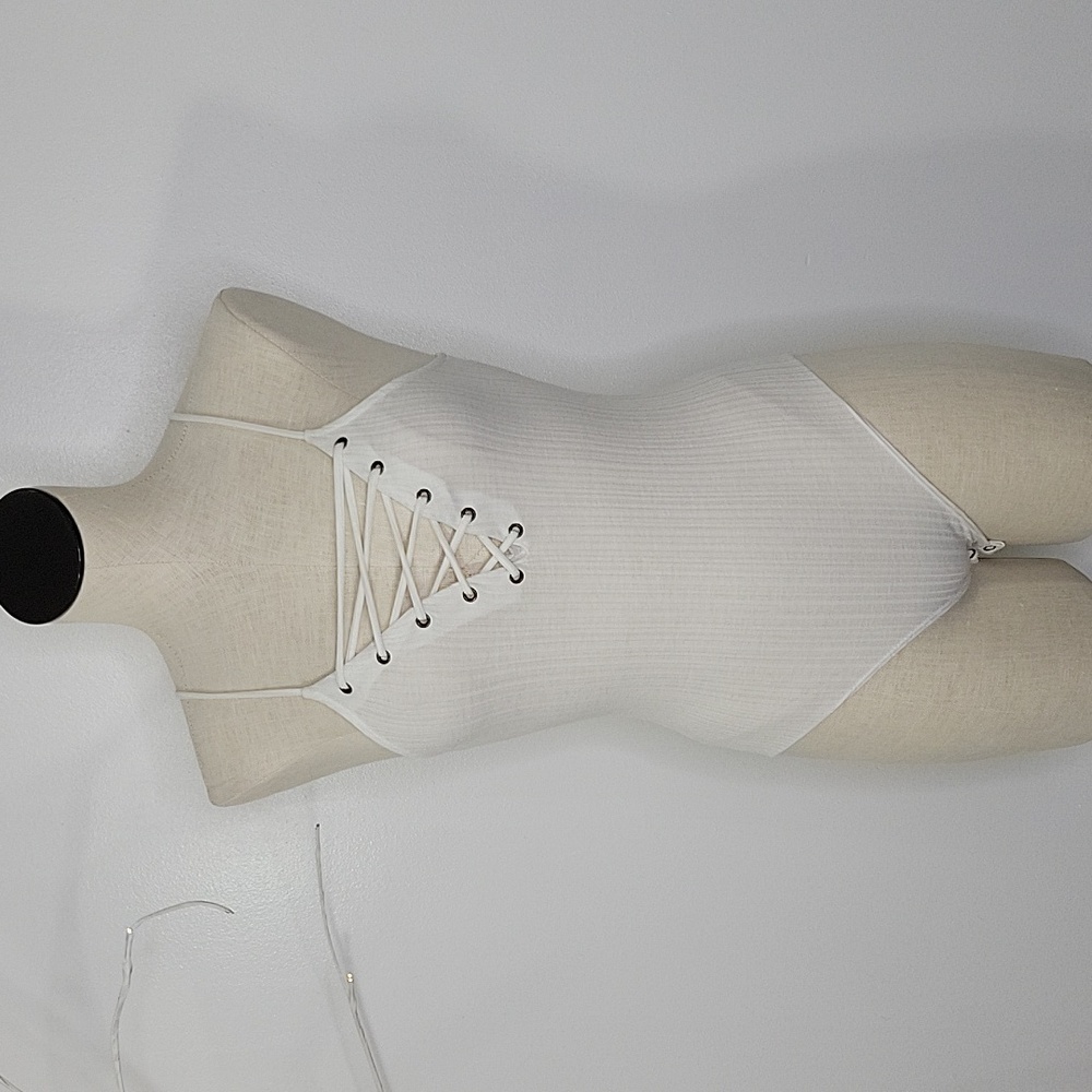 Forever 21 White Lace Up Bodysuit SZ S   3/$15
